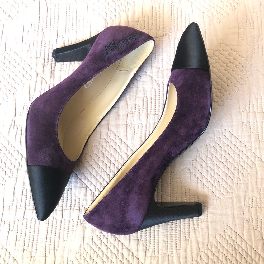 Auth CHANEL purple suede satin black cap point toe pumps heel NEW Gabrielle Coco - Picture 5 of 17